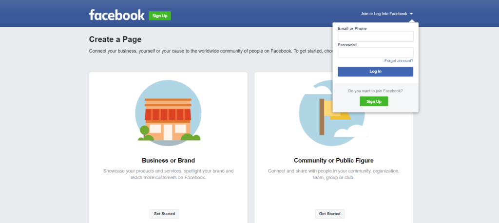create a page on facebook