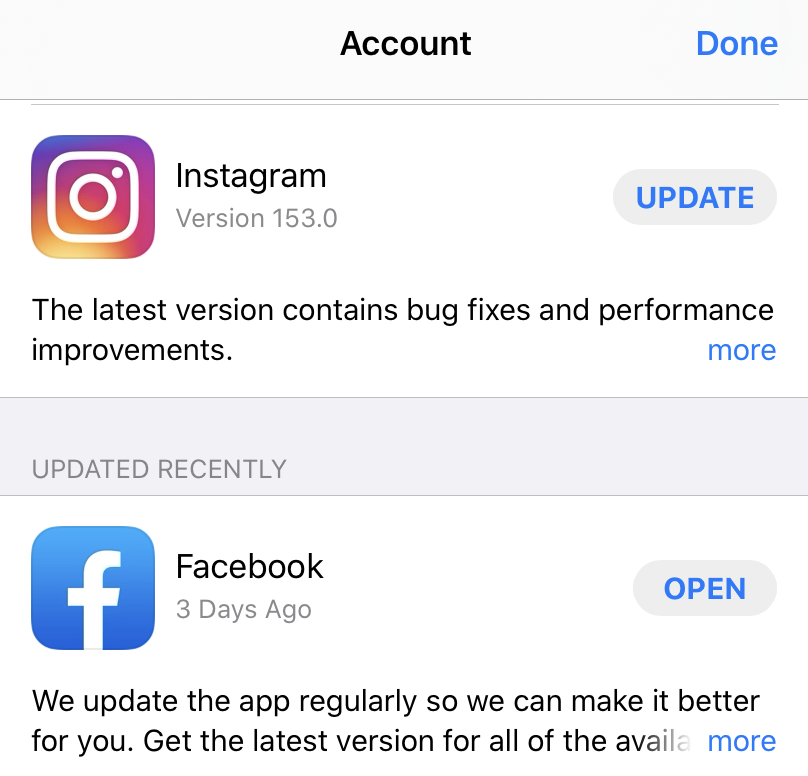 update Instagram app iOS