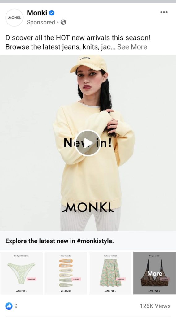 monki collection facebook ad format
