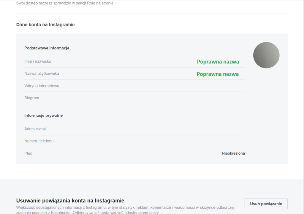 dane konta na instagramie