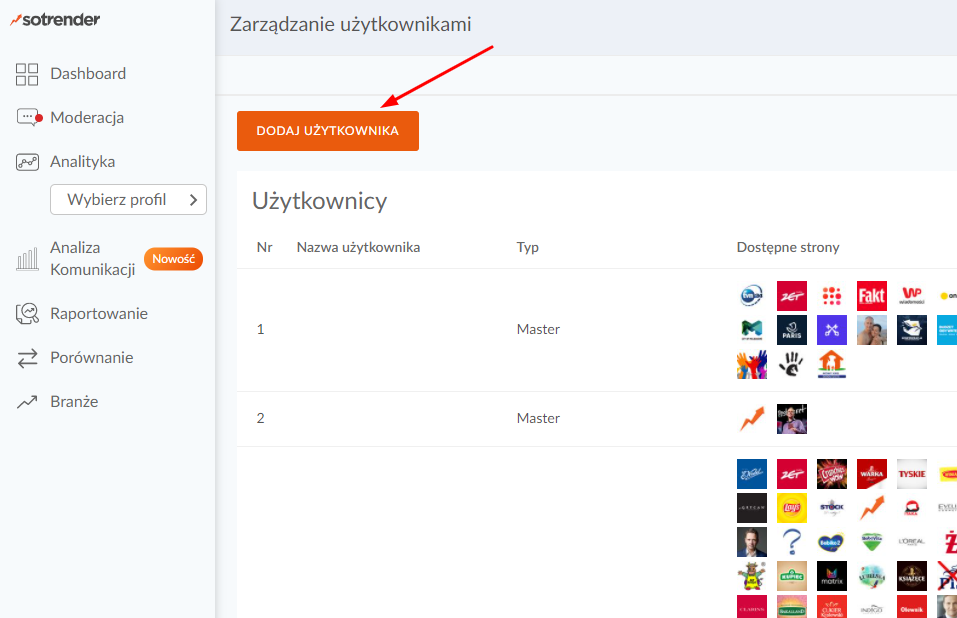 dodawanie użytkownika w Sotrenderze