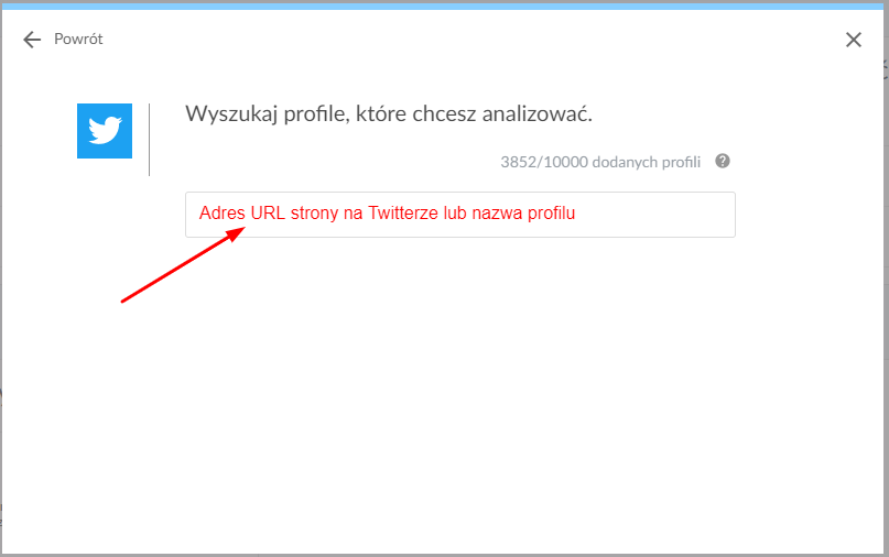 dodanie profilu z Twittera