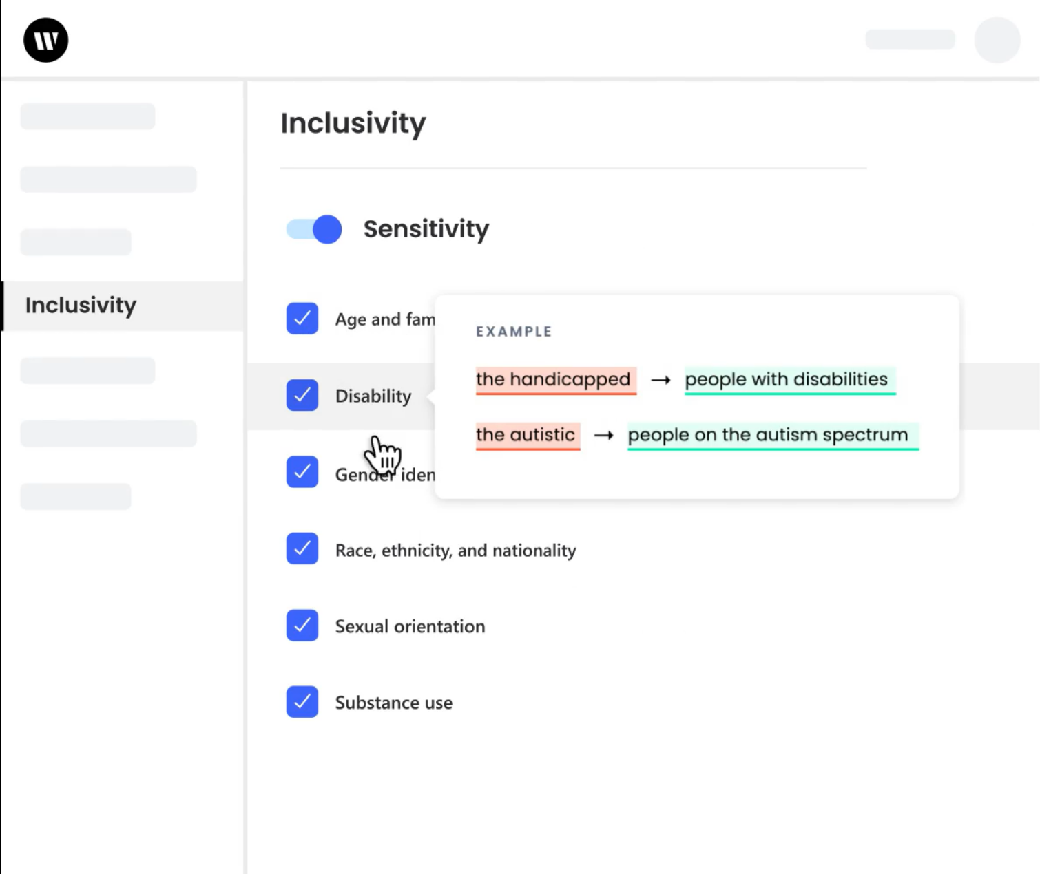 writer Inclusivity Settings