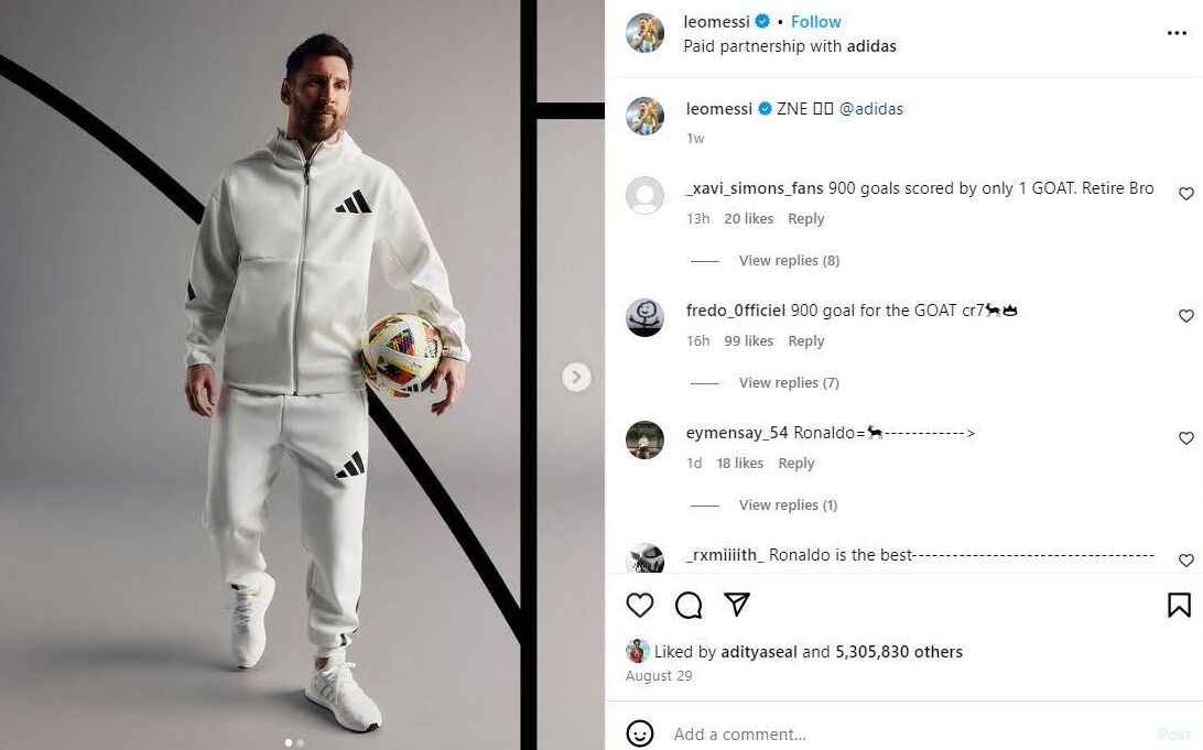 Leo Messi Adidas partnership Instagram