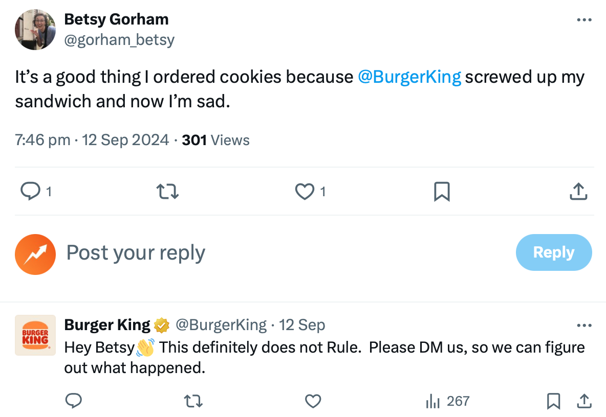 Burger King social media customer service on X