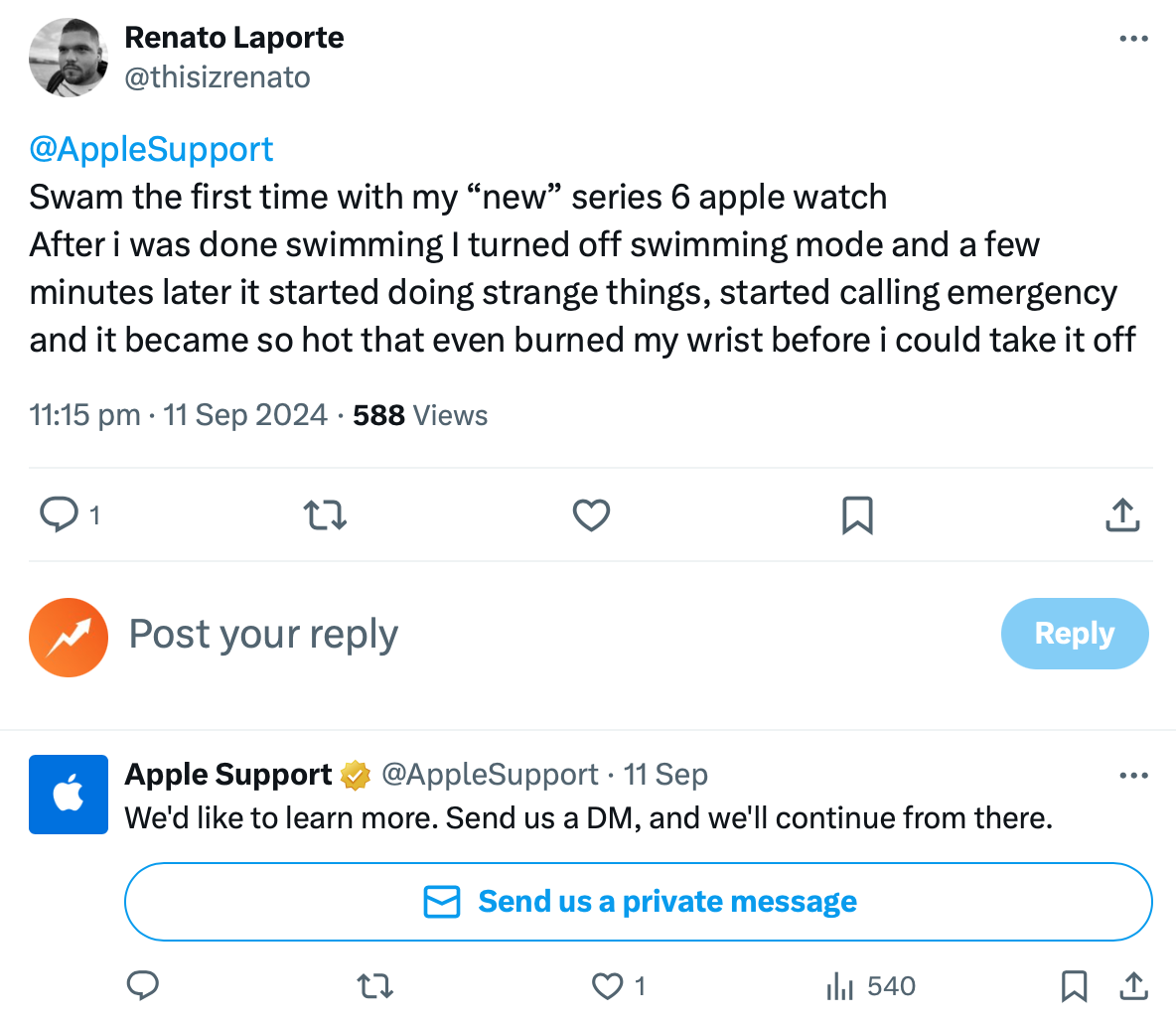 Apple social media customer service on X