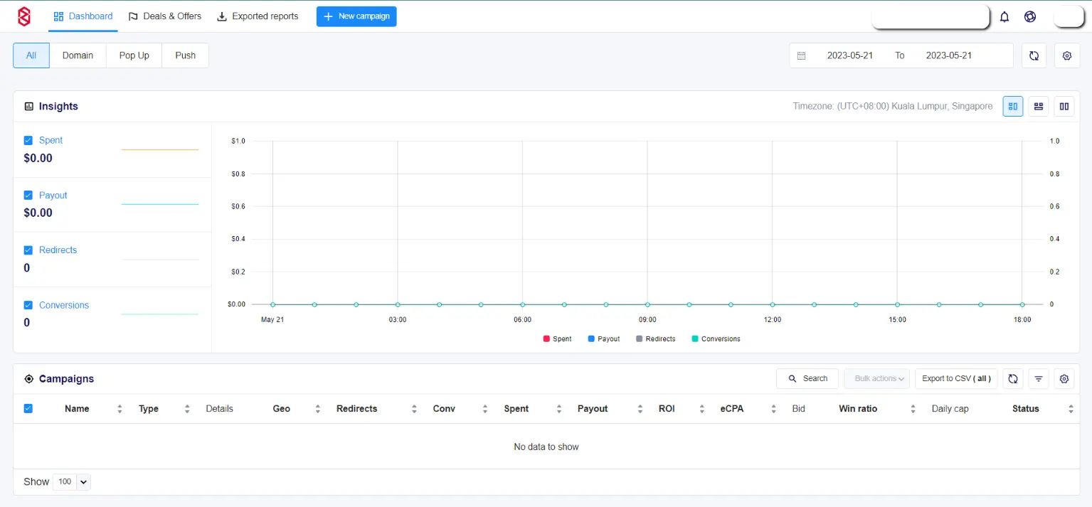 Zeropark interface