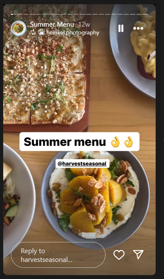 restaurant menu Instagram story